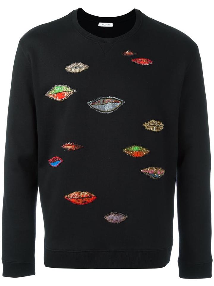 Valentino Eye Embroidered Sweatshirt, Men's, Size: Medium, Black, Cotton/polyamide/polyester