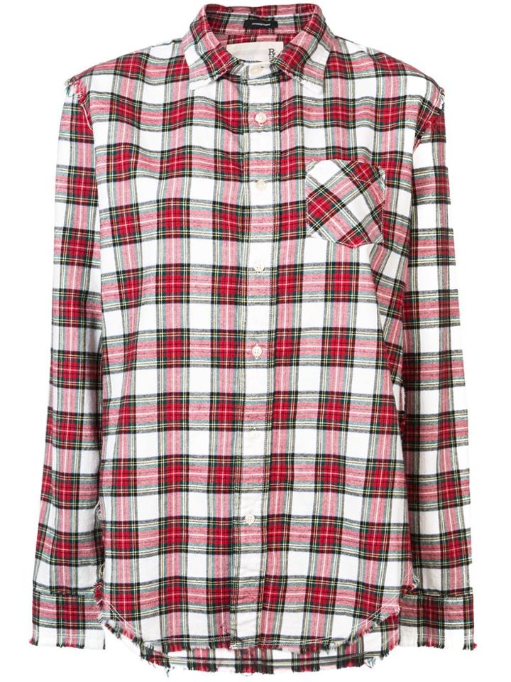 R13 Plaid Frayed Hem Shirt - Red