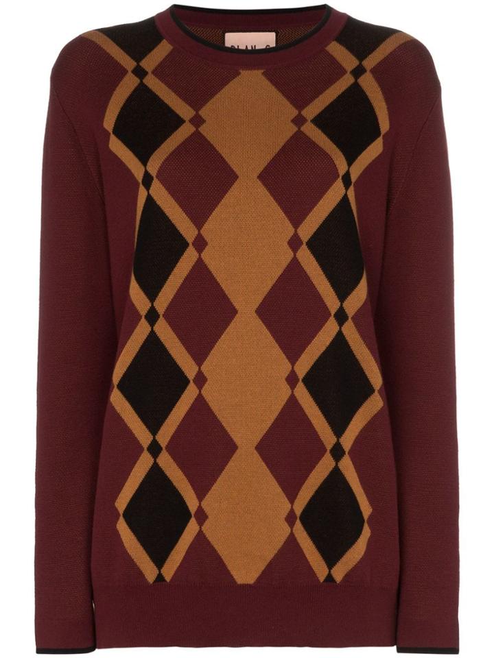 Plan C Argyle Knitted Jumper - Brown