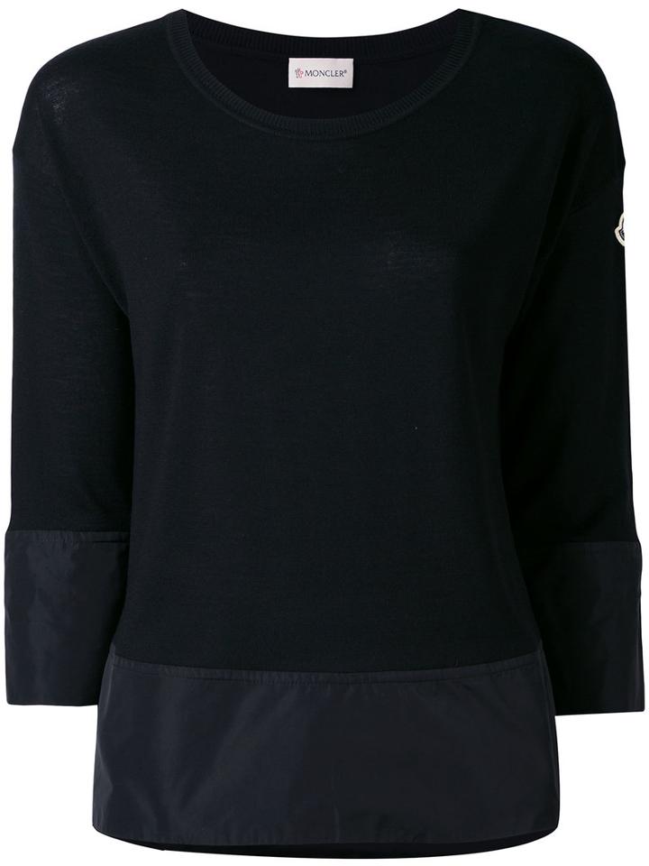 Moncler - Contrast Panel Round Neck Jumper - Women - Polyester/virgin Wool - S, Black, Polyester/virgin Wool