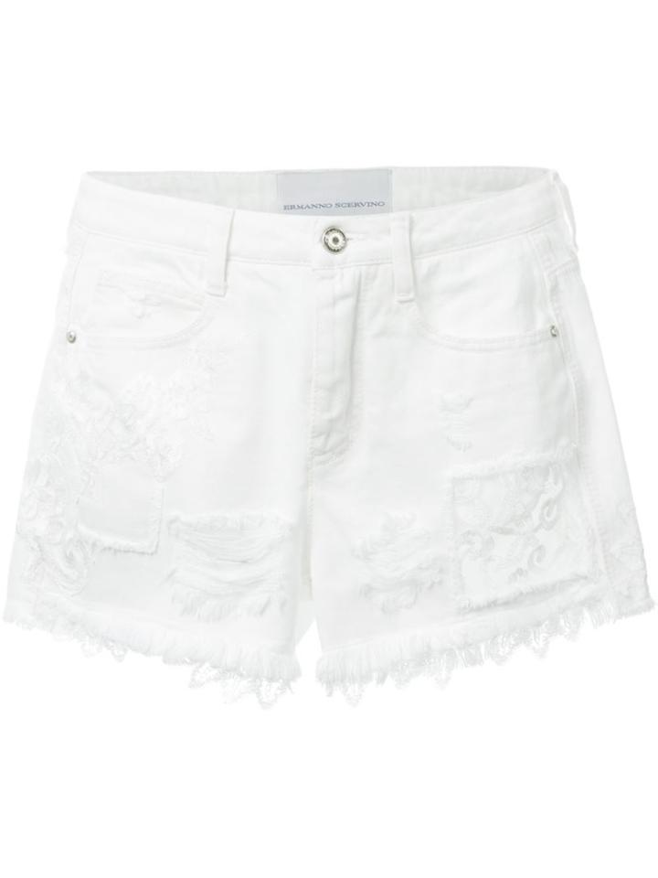 Ermanno Scervino Lace Patch Shorts, Women's, Size: 38, White, Cotton