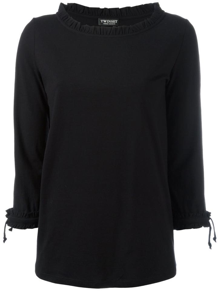Twin-set Frill Boat Neck Sweatshirt, Women's, Size: Large, Black, Cotton