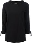 Twin-set Frill Boat Neck Sweatshirt, Women's, Size: Large, Black, Cotton