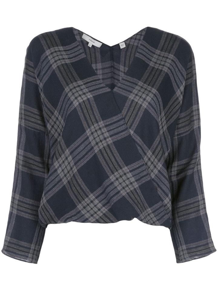 Vince Check Wrap Top - Blue