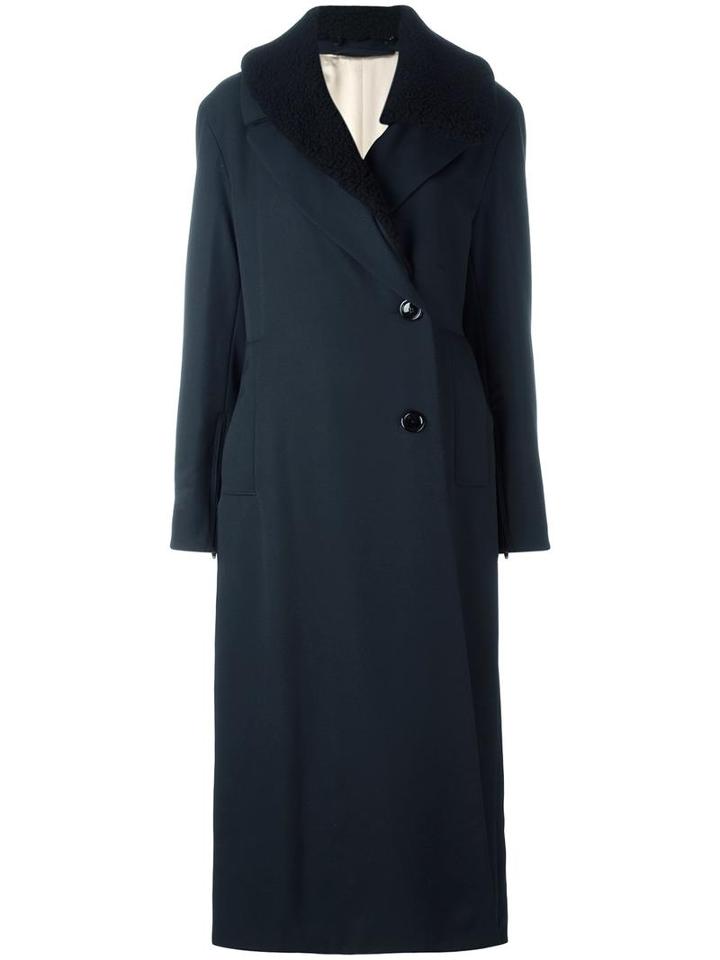 Lemaire Dislocated Buttons Belted Coat, Women's, Size: 38, Blue, Wool/cupro/cotton/polyester