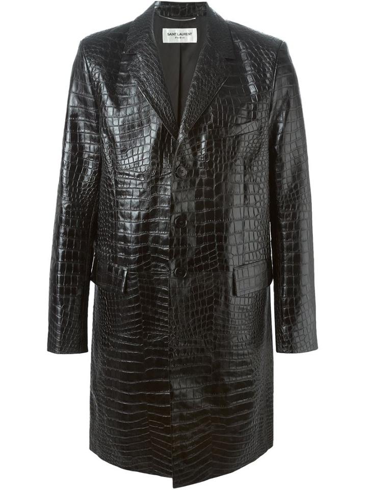Saint Laurent Crocodile Embossed Coat, Men's, Size: 52, Black, Cotton/calf Leather/cupro