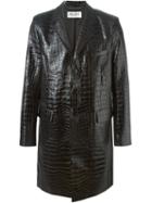 Saint Laurent Crocodile Embossed Coat, Men's, Size: 52, Black, Cotton/calf Leather/cupro