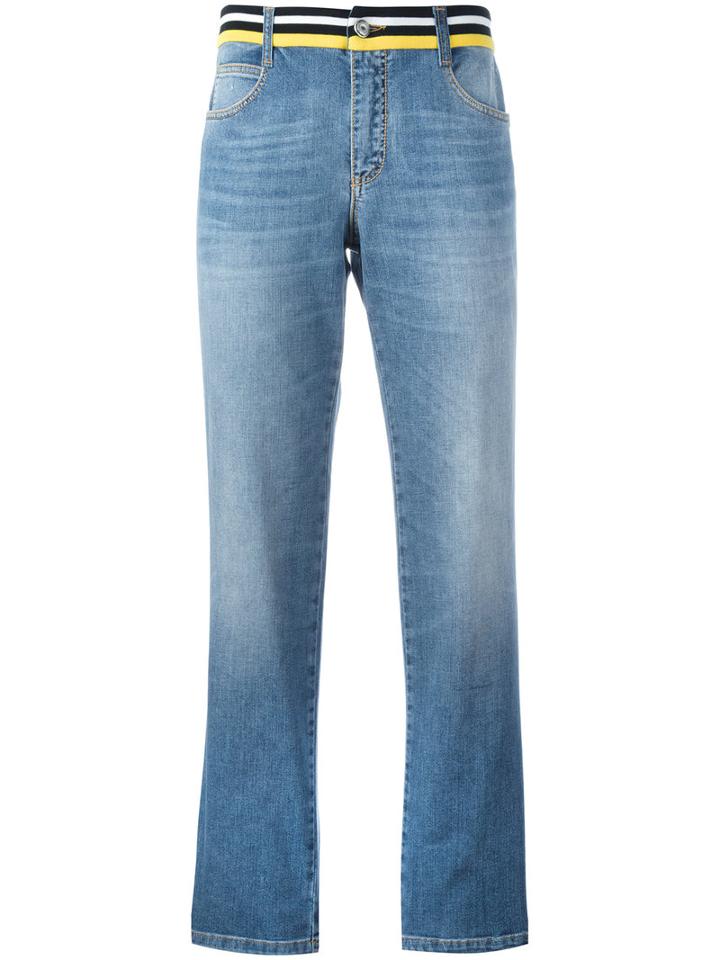 Ermanno Scervino Striped Waistband Straight Jeans, Women's, Size: 38, Blue, Cotton/spandex/elastane