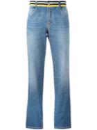 Ermanno Scervino Striped Waistband Straight Jeans, Women's, Size: 38, Blue, Cotton/spandex/elastane