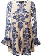 For Love And Lemons Floral Embroidery Ruffled Cuffs Dress