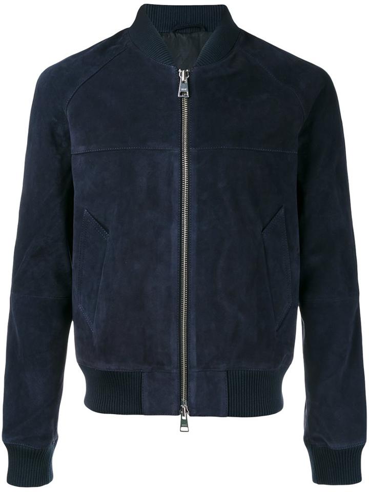 Ami Alexandre Mattiussi Zipped Bomber, Men's, Size: Large, Blue, Cotton/suede/acetate