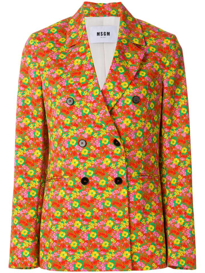 Msgm Floral Print Double-breasted Blazer - Yellow & Orange
