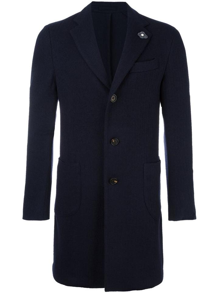 Lardini Flower Applique Coat, Men's, Size: 52, Blue, Cotton/polyester/wool