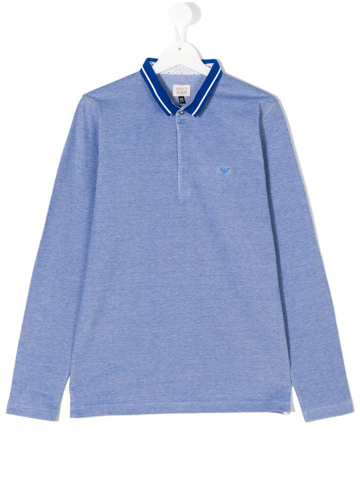 Armani Junior - Logo Long Sleeve Polo Shirt - Kids - Cotton - 14 Yrs, Blue
