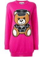Moschino Biker Teddy Bear Knit Dress, Women's, Size: Small, Pink/purple, Virgin Wool