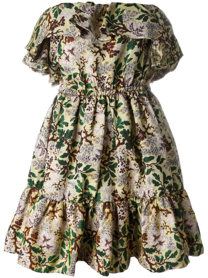 Philosophy Di Lorenzo Serafini Leaves Print Strapless Dress, Women's, Size: 40, Green, Polyester