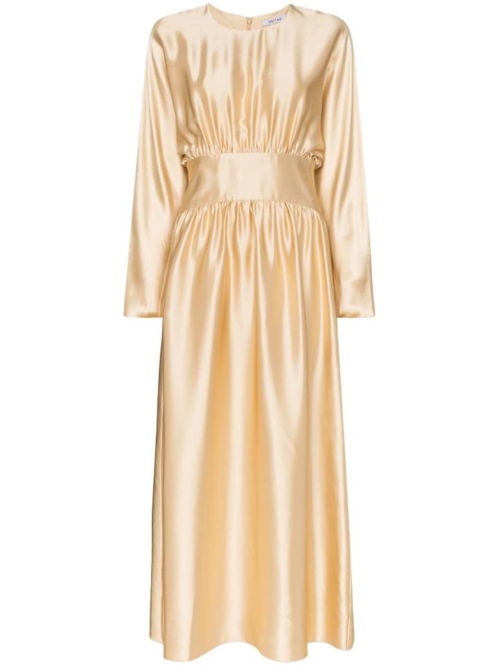 Deitas Hermine Ruched Waist Silk Maxi Dress - Gold