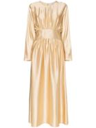 Deitas Hermine Ruched Waist Silk Maxi Dress - Gold
