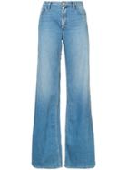 Oscar De La Renta Wide Leg Washed Effect Jeans - Blue