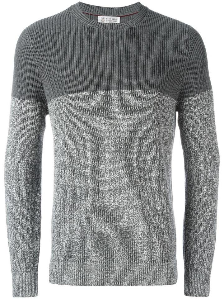 Brunello Cucinelli Tonal Ribbed Jumper, Men's, Size: 54, Grey, Cotton