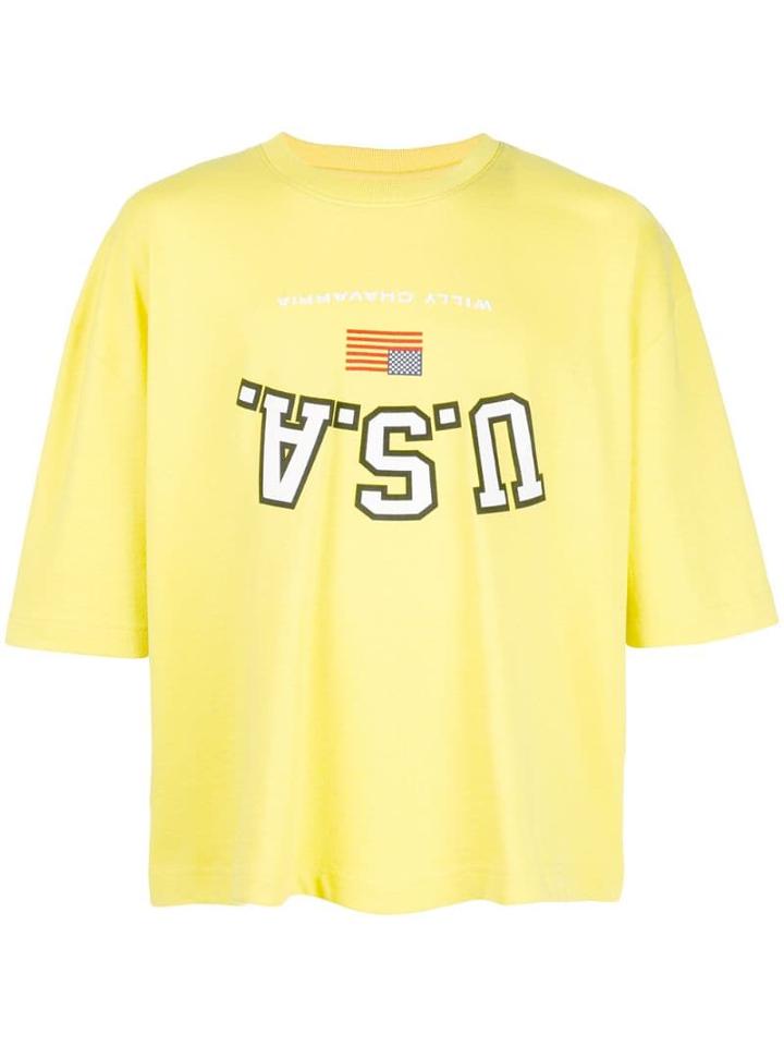 Willy Chavarria Upside-down Usa Buffalo T-shirt - Yellow