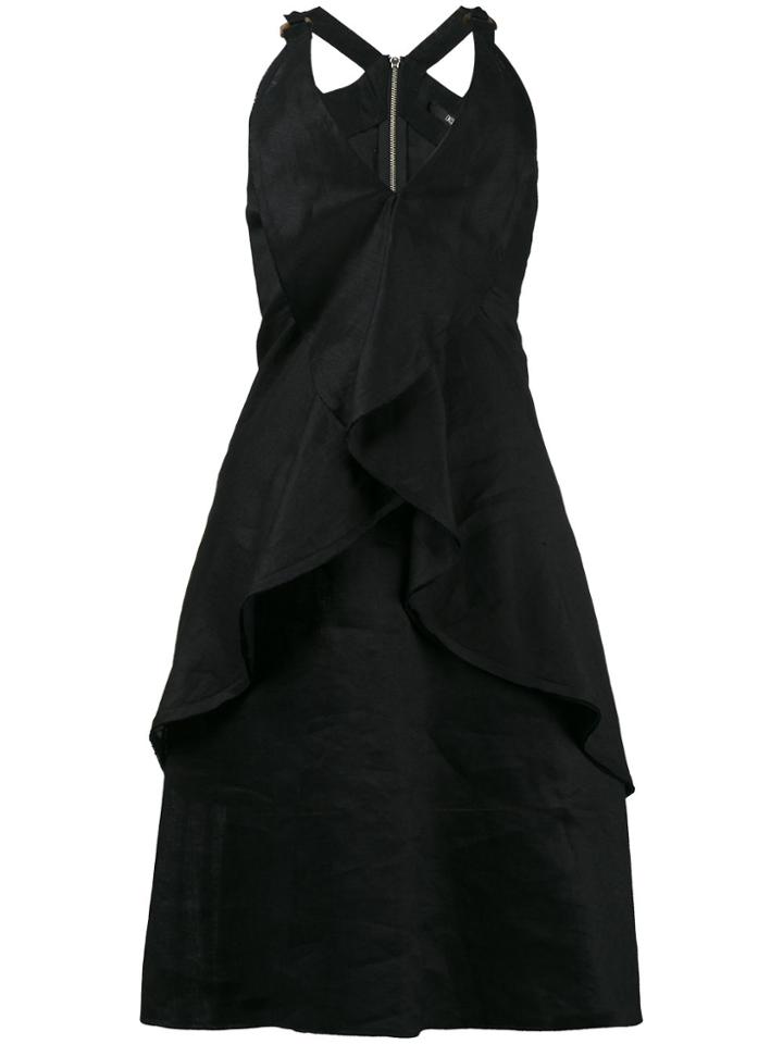 Kitx Linen Dress With Deep V-neck And Frills - Black