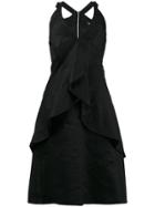Kitx Linen Dress With Deep V-neck And Frills - Black