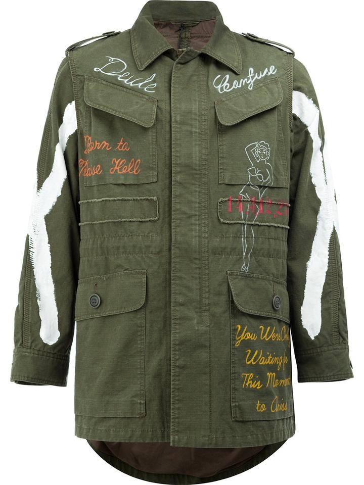 Maison Mihara Yasuhiro Printed Field Jacket, Men's, Size: 52, Green, Cotton