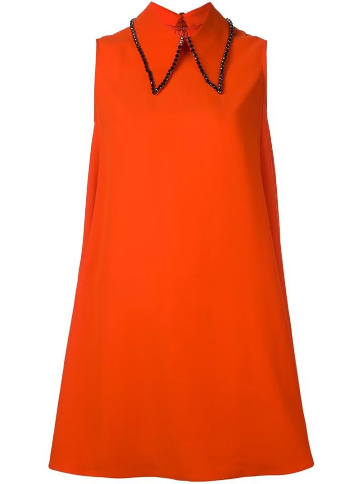 Mcq Alexander Mcqueen Rhinestone Pointed Collar Dress, Women's, Size: 42, Yellow/orange, Polyester