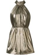 Saint Laurent Bow Detail Metallic Playsuit - Gold