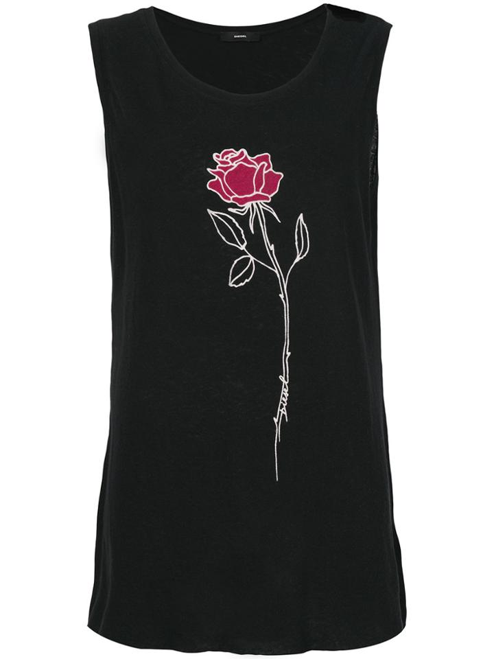 Diesel Rose Print Tank - Black