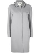 Fendi - Studded Single Breasted Coat - Women - Leather/plastic/wool - 40, Grey, Leather/plastic/wool