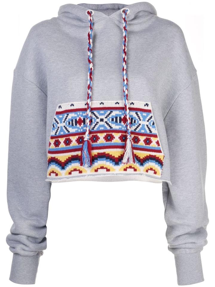 Alanui Contrasting Pocket Cropped Hoodie - Grey