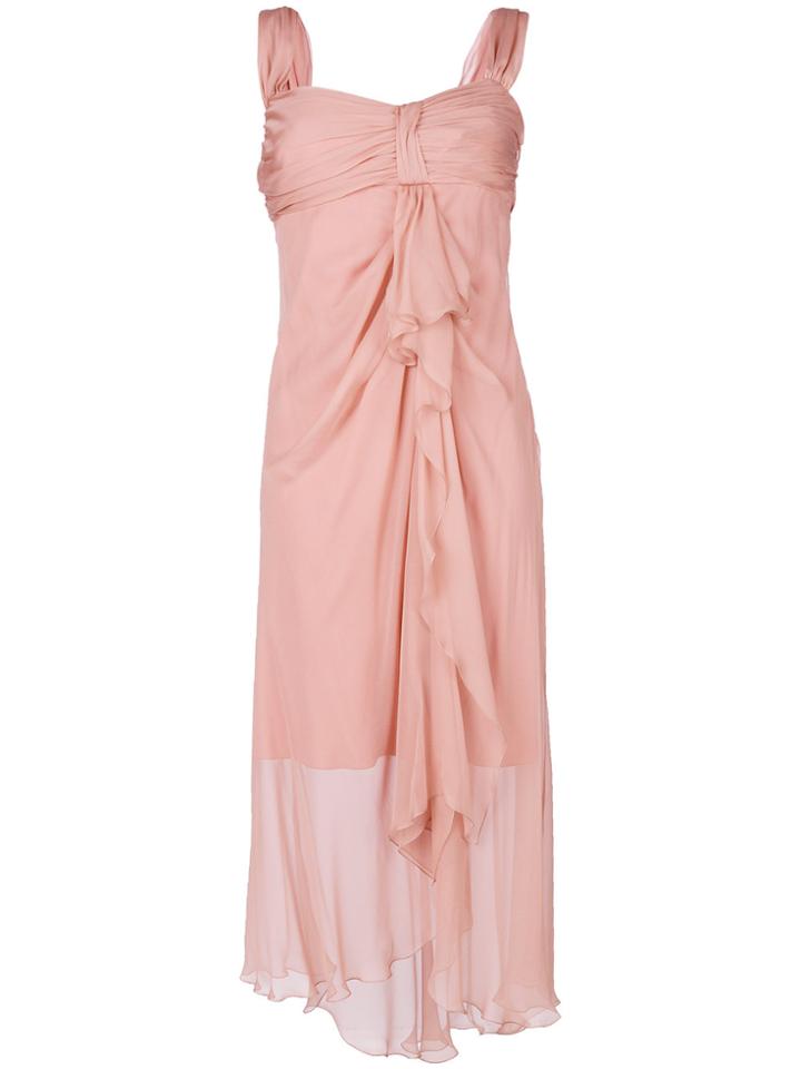 Alberta Ferretti Asymmetric Gathered Ruffle Dress - Nude & Neutrals