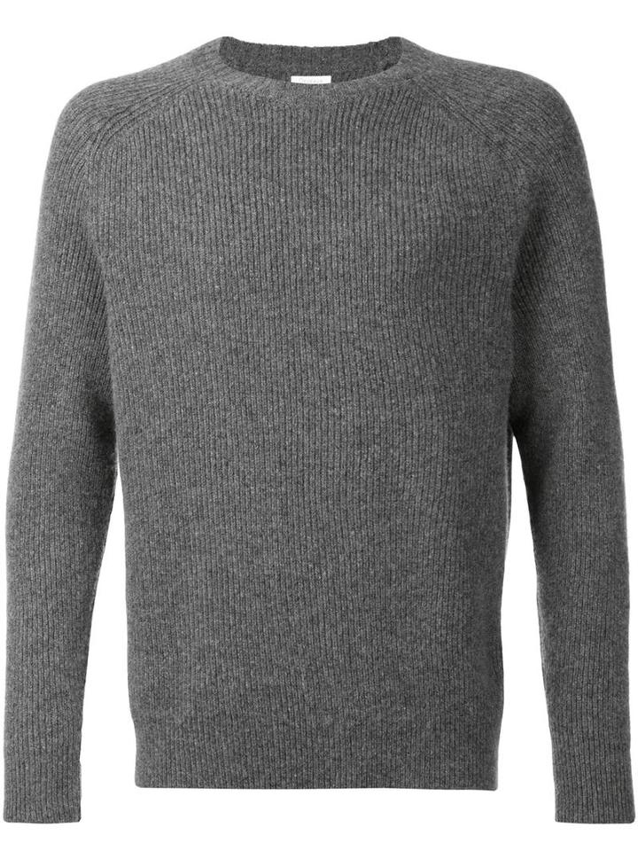 Deveaux Ribbed Crew Neck Jumper, Men's, Size: 1, Grey, Cashmere