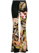 Black Coral Print Flared Trousers