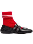 Miu Miu Black And Red Wool Leather Sock Ballerina Flats