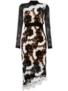Self-portrait - Asymmetric Floral Lace Dress - Women - Polyester/spandex/elastane - 14, Black, Polyester/spandex/elastane
