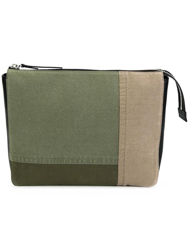 3.1 Phillip Lim Maxi Canvas Patchwork Pouch, Men's, Green, Cotton/calf Leather