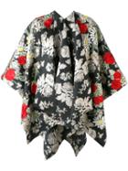Ermanno Gallamini - Floral Poncho Jacket - Women - Silk/polyamide - One Size, Black, Silk/polyamide