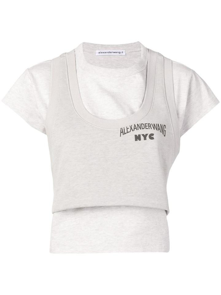 T By Alexander Wang Bi-layer Logo Crop Top - Grey