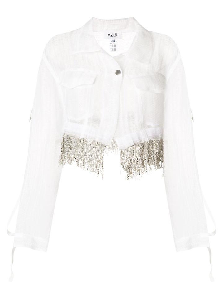 Aviù Crystal Fringe Trim Cropped Jacket - White