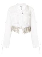 Aviù Crystal Fringe Trim Cropped Jacket - White