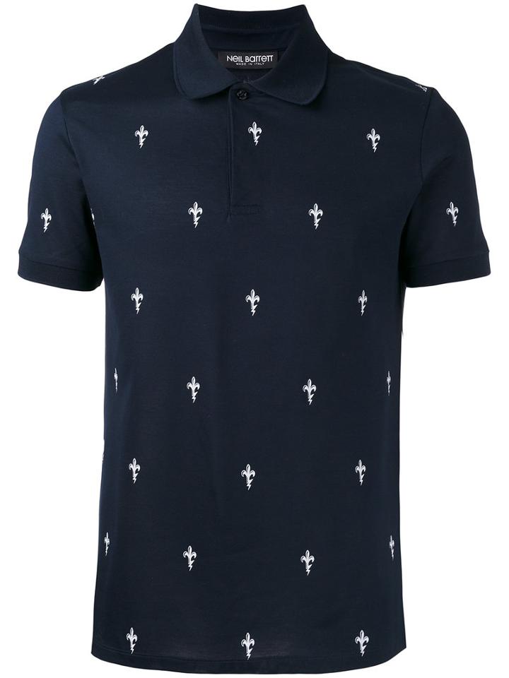 Neil Barrett Printed Polo Shirt, Men's, Size: Large, Blue, Cotton