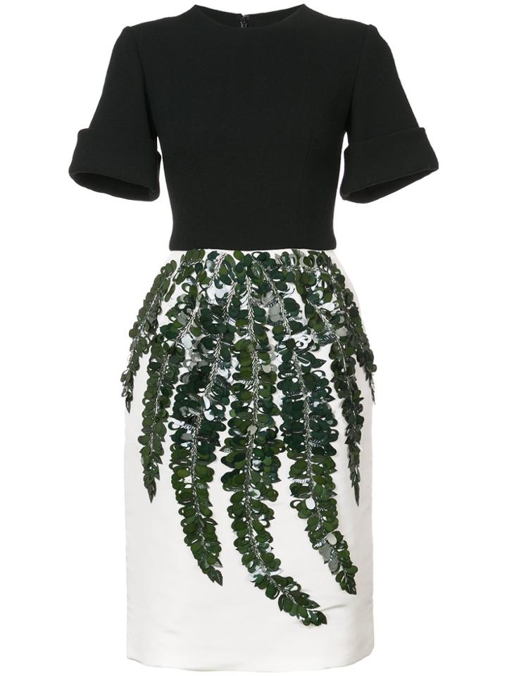 Oscar De La Renta Sequined Fern Motif Dress - Black