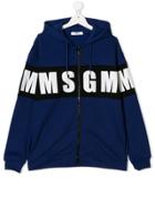 Msgm Kids Teen Logo Zipped Hoodie - Blue