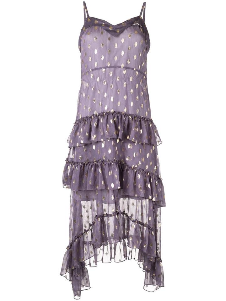 Bambah Polka Dot Ruffle Dress - Purple