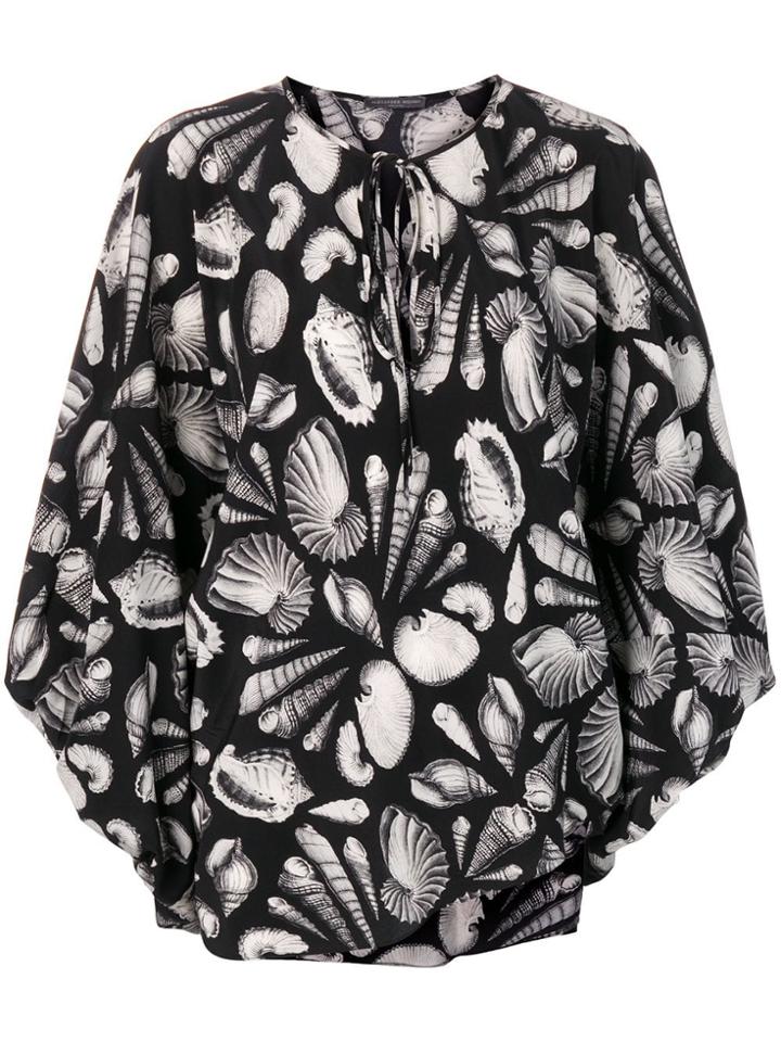 Alexander Mcqueen Shell Print Crepe Tie Blouse - Black