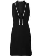 Barbara Bui Contrast Trim V-neck Dress, Women's, Size: 36, Black, Polyester/linen/flax/cotton