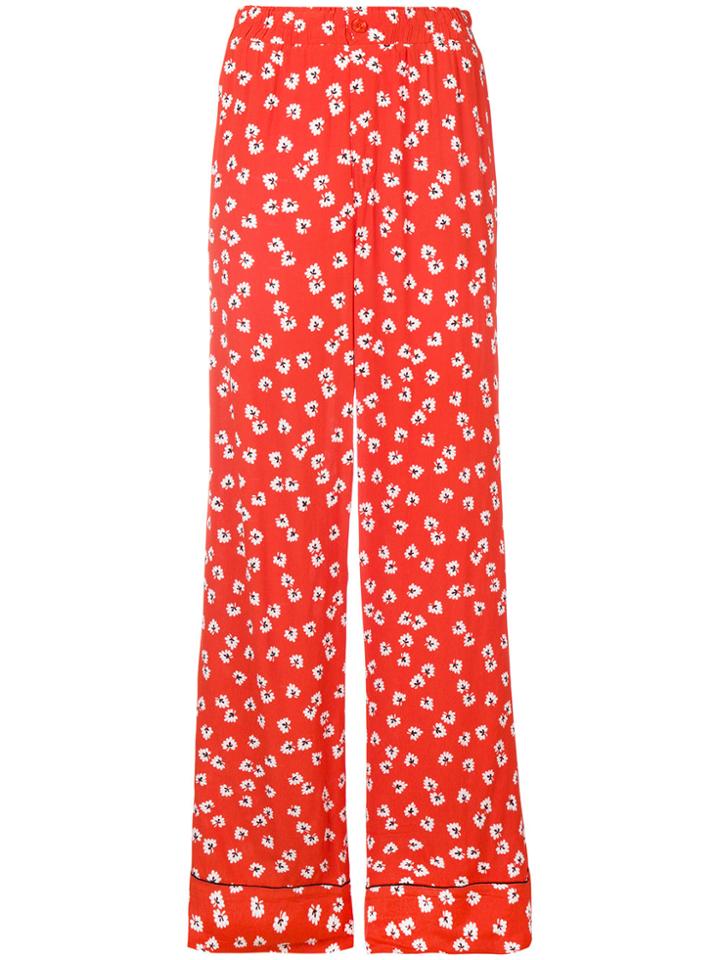 Ganni Straight Leg Floral Trousers - Red